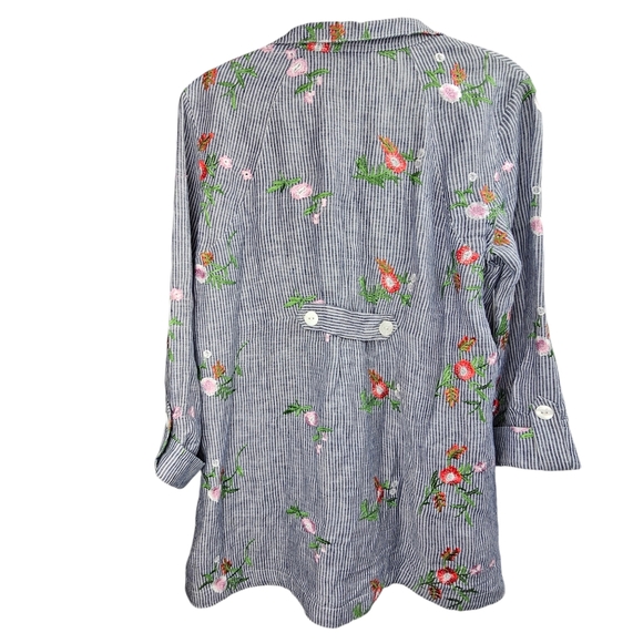 JOHN•MARK Blue & White Striped Linen Floral Embroidered Tunic Size S - Picture 3 of 16